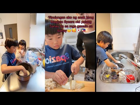 Tinulungan ako ng anak kong mag-luto 8years old palang si kuya sanay sa mga gawain sa Bahay😇😊