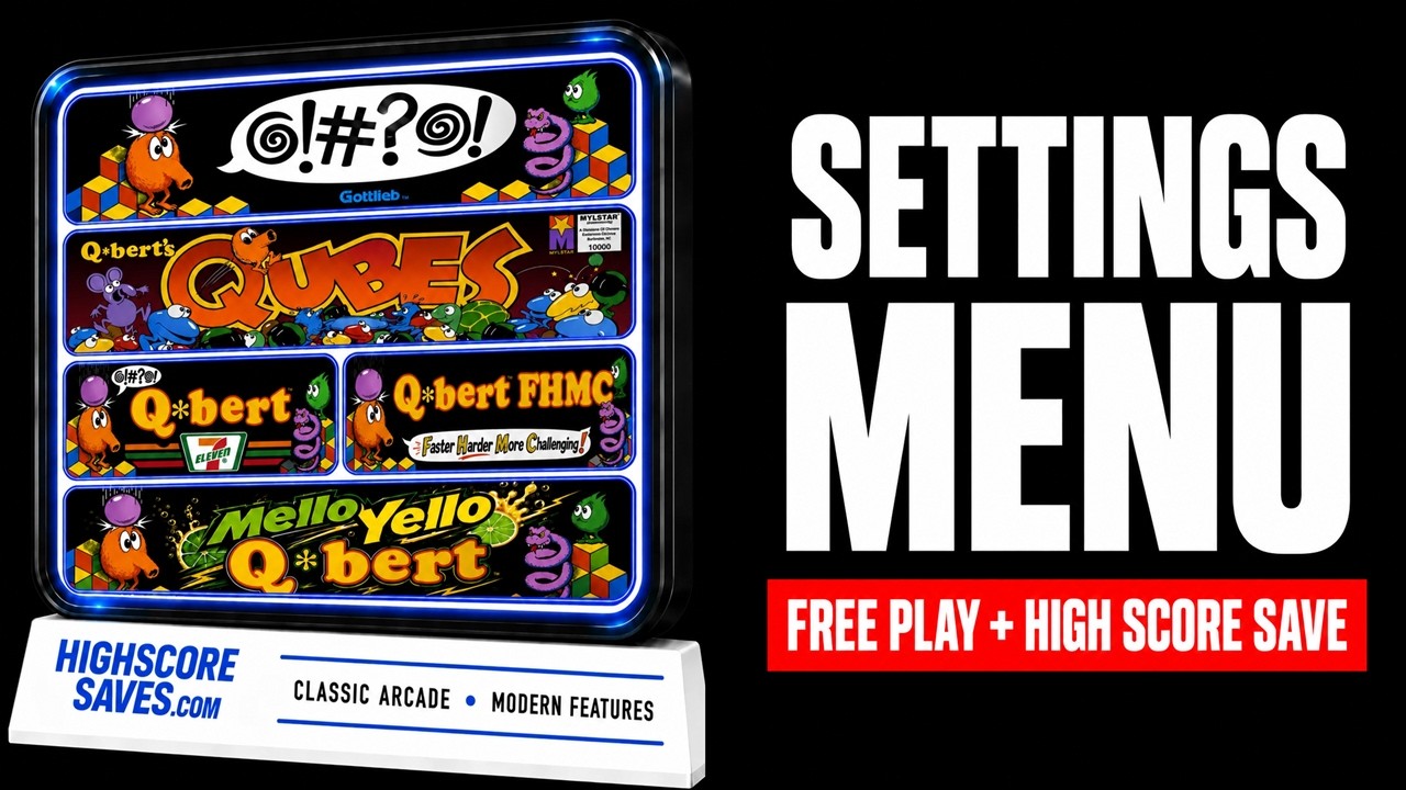Q*bert Multigame Free Play and High Score Save Kit settings menu video preview