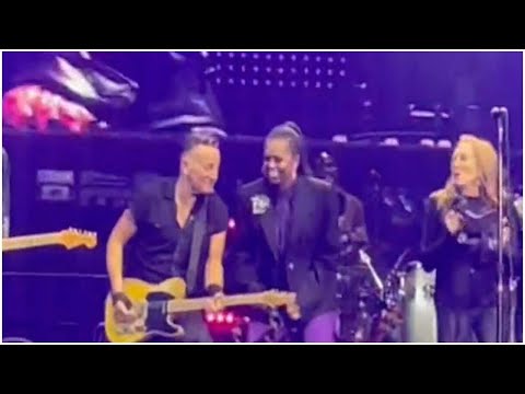Michelle Obama Sings Backup for Bruce Springsteen and the E Street Band During Concert in Spain