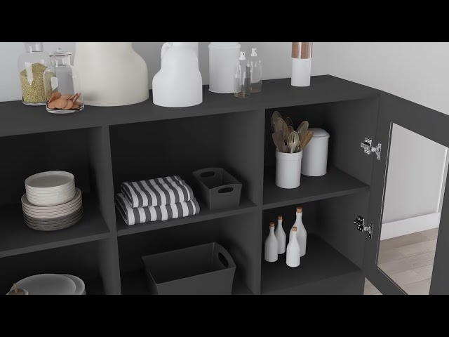 Video teaser for 802787 vidaXL Vitrine Cabinet Black 120x30,5x70 cm Engineered Wood