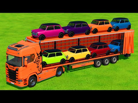 TRANSPORTING FIAT MINI COLORED CARS WITH SCANIA TRUCK - Farming Simulator 22
