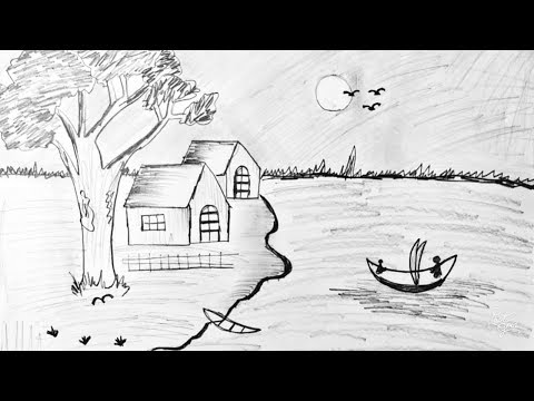 how to draw moonlight night scenery with pencil | Neha Kids Art
