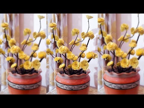 How to make paper flowers!!!  "Twigs of Beautiful Yellowish Roses" "DIY" ||Paper Craft||