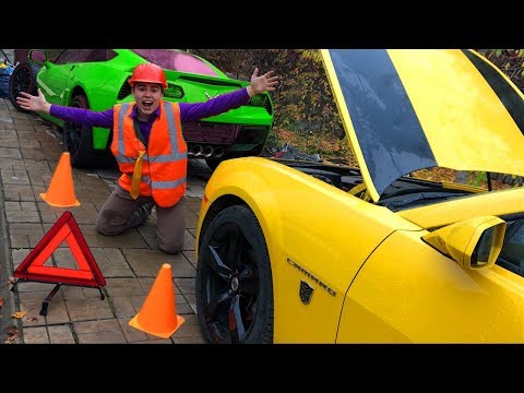 Mr. Joe arrived in Car Service on Chevrolet Camaro & Repair Sport Car & Started Funny Race for Kids Video