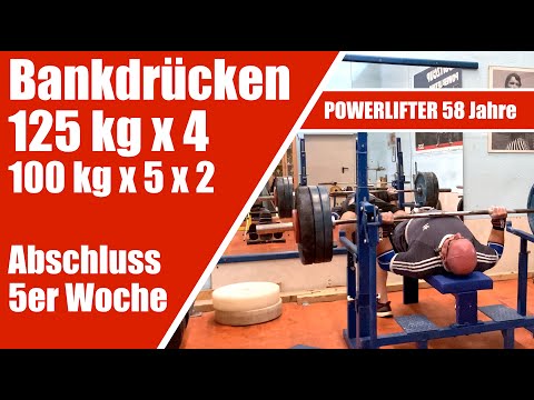 Bench press 125 kg x 4 and 2 x 100 kg x 5 and hold 160 kg - Powerlifter 58 years