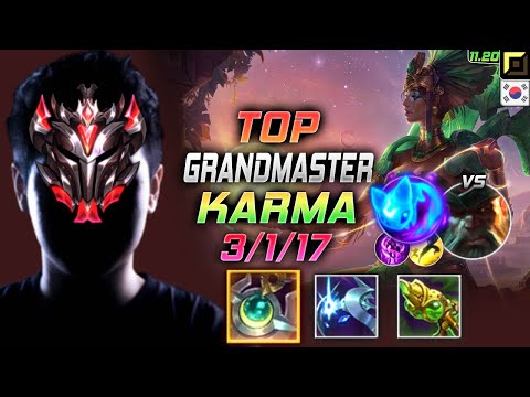 GrandMaster Karma TOP vs Gangplank - 천상계 장인 탑 카르마 템트리 룬 월석 콩콩이 カルマ Карма 天启者 卡瑪 - KR 11.20