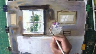 Watercolour demonstration of an old Farmhouse interiour
