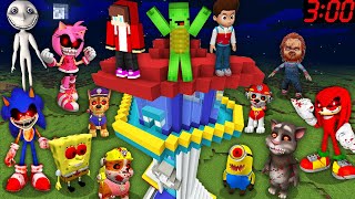 Scary MONSTERS vs Paw Patrol Security House in Minecraft Maizen JJ and Mikey SONIC MAN FROM WINDOW