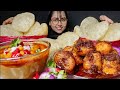 Eating Lots Of Soft Poori Spicy Dum Aloo Chana Masala Big Bites Asmr Eating Mukbang