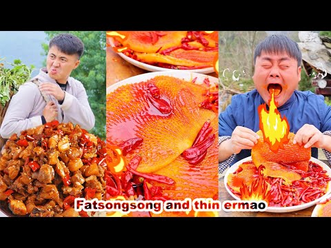 mukbang | Eating spicy money belly, Songsong cried from the spiciness, and Ermao finished eating！
