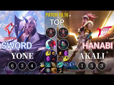 GRF Sword Yone vs TLN Hanabi Akali Top - KR Patch 10.16