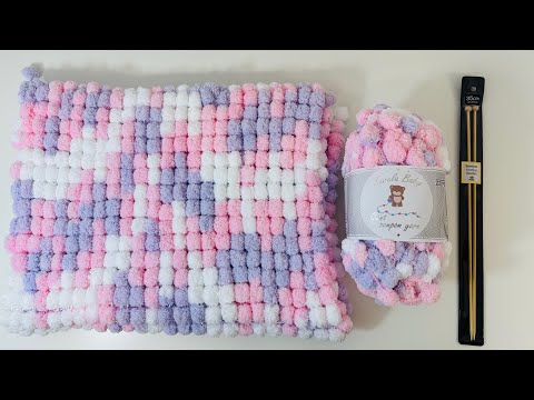 How to knit a baby blanket with Zarela baby giant pompom yarn 