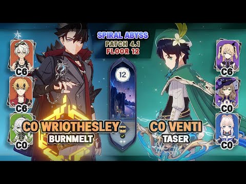 C0 Wriothesley Burnmelt & C0 Venti Taser | Spiral Abyss 4.1 Floor 12 - Genshin Impact