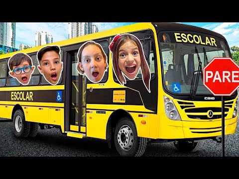 Jéssica e Maria Clara ensinam as Regras do ônibus escolar com amigos Jessica teach School bus rules