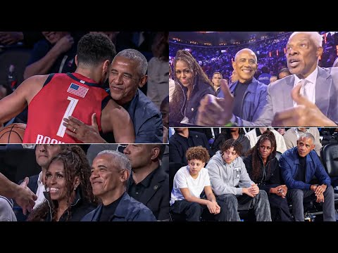 Barack obama and wife Michelle Obama are courtside for NBA All-Star ⭐️