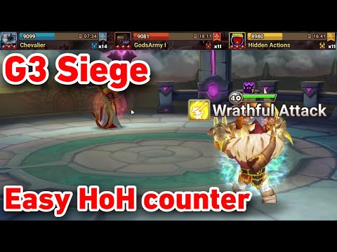 G3 Siege | easy hoh counter | Chevalier vs GodsArmy I vs Hidden Actions | #summonerswar