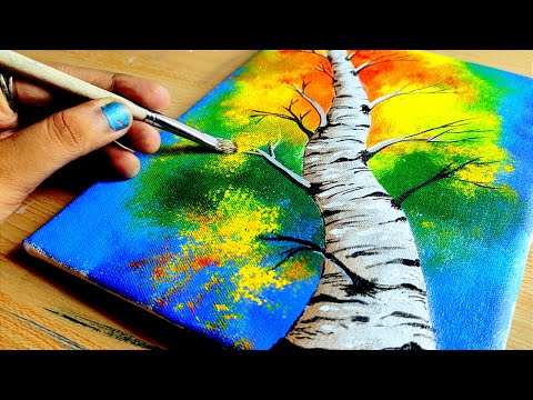 Birch Tree Acrylic Painting Tutorial | Painting For Beginners