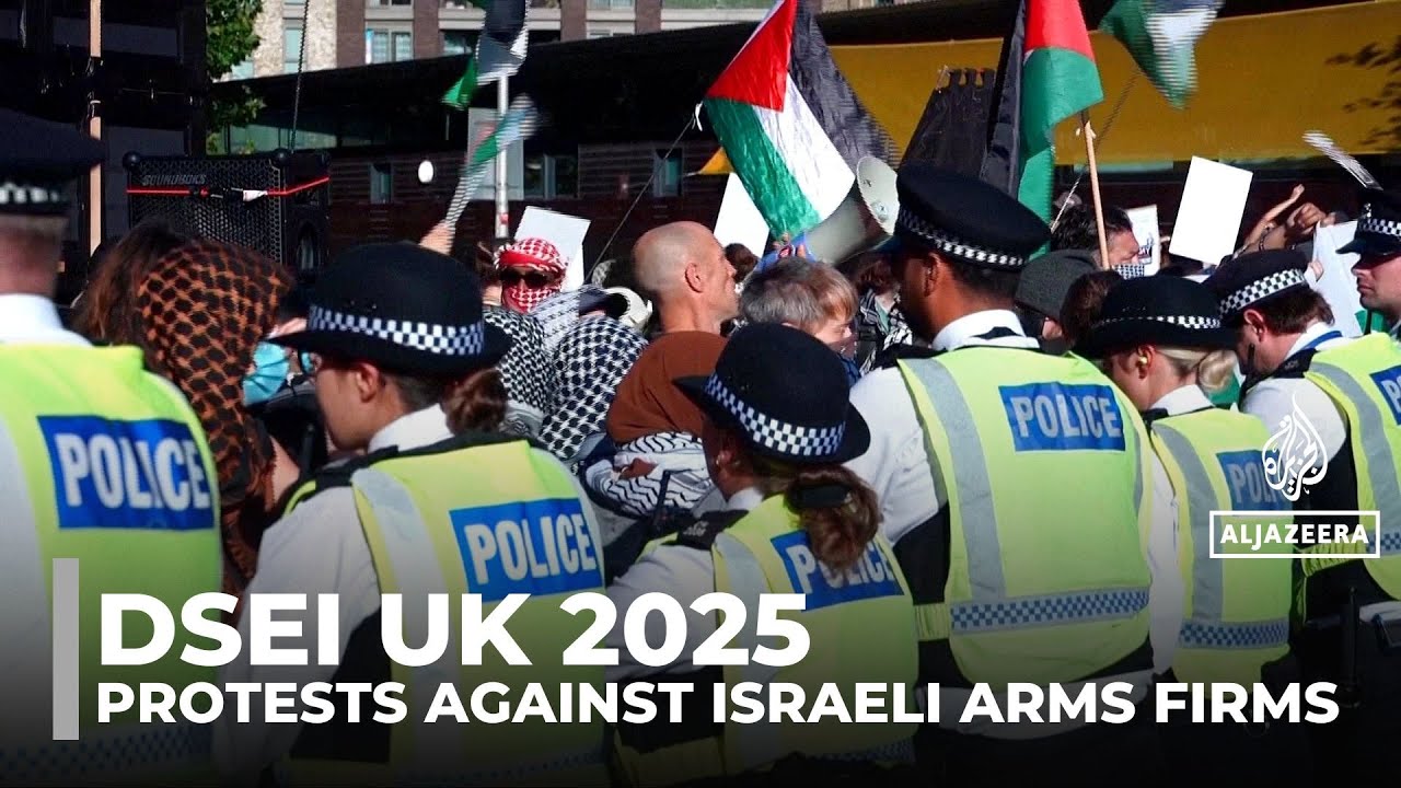 Protests erupt at London arms fair over hosting Israeli firms supplying Gaza war