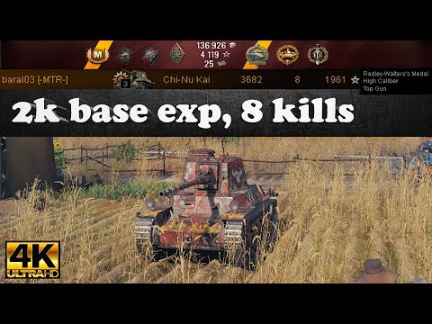 Type 3 Chi-Nu Kai video in Ultra HD 4K🔝 2k base exp|3,6k damage|8 kills🔝 World of Tanks ✔️