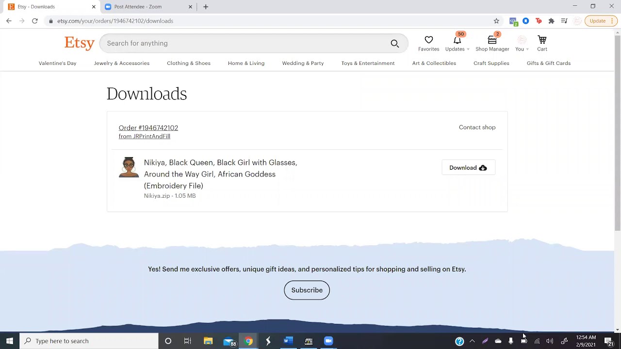 How to download a file from Etsy shop