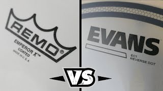Video thumbnail for REMO Emperor X coated  VS EVANS EC1 Reverse Dot, on a TAMA Superstar Snare, with Animal's help ! by JB Drums