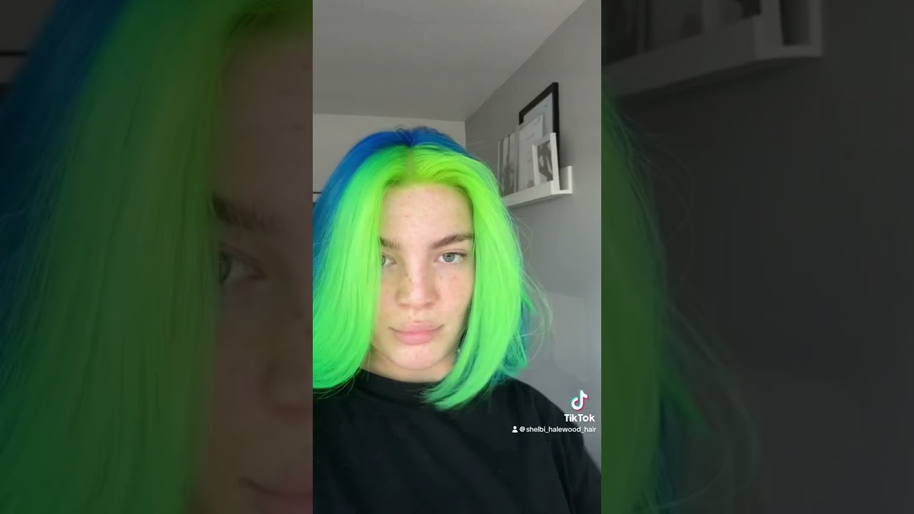 Get neon hair with me 💚💙.                           #hairtok #hairgoals #hairjourney #neon