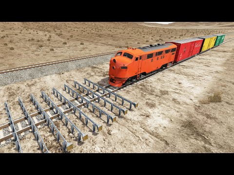 Trains vs Numerous Guardrails - BeamNG Drive