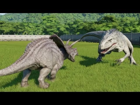 Torosaurus(Modified) VS Acrocanthosaurus, T-Rex, Spinosaurus And More - Jurassic World Evolution