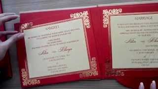 Satin Wedding Card In Red and Golden with Lazer Cut Initials