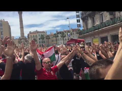 2016-07-18 Hungarian fans marching in Marseille, 'Hajrá Magyarország!'