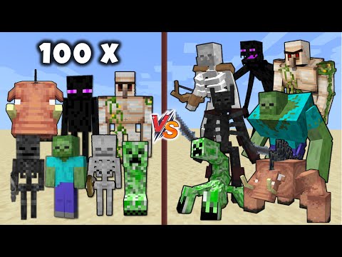 Every Mutant Mob vs 100 of its Normal Minecraft Mobs - Mutant Creatures vs 100 Mobs