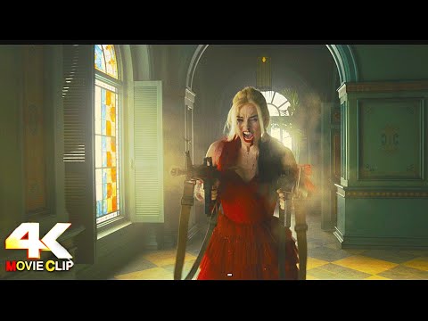 The Suicide Squad (2021) - Harley Quinn vs Soldiers scene 4K 60fps