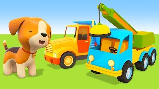 Helper Cars & the puppy save the day! Learn animals. Helper Cars on a playground. Cartoons for kids.