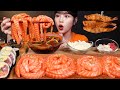 SUB Salmon Noodles With Crispy Shrimp Fries And Sushi Roll Mukbang ASMR