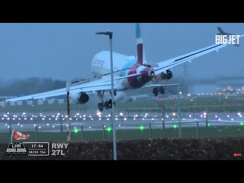 Planes struggling to land during Storm Nelson at Heathrow Airport