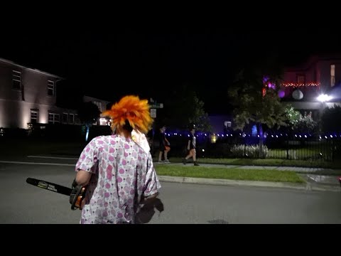 Scaring People With Chainsaw On Halloween!