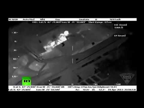 Boston manhunt IR vid Suspect Dzhokhar Tsarnaev hiding in Boat shoots self in the throat.