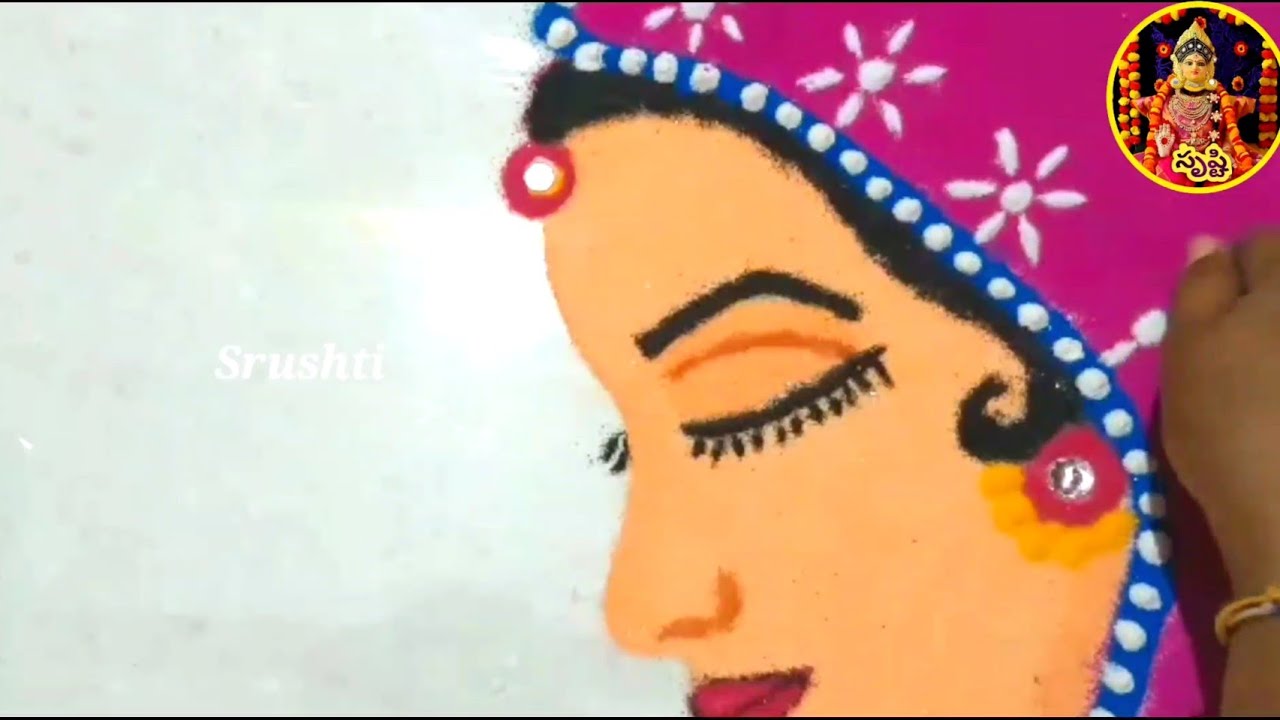 Easy and freehand rangoli design woman by srushti