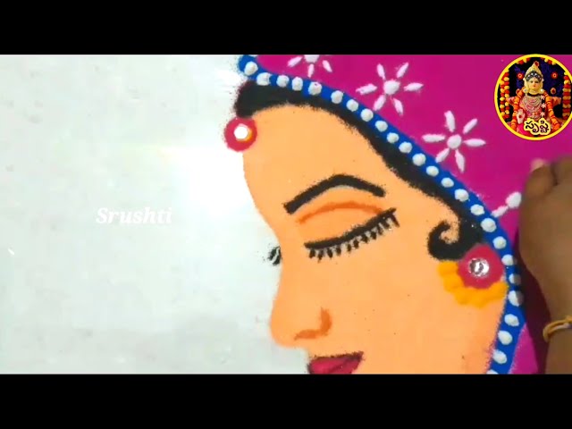 Easy and freehand rangoli design woman by srushti