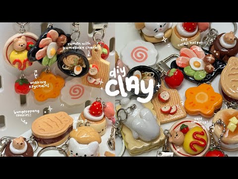 how i make clay keychains🍎🥘🍜🍅 using air dry clay / no bake