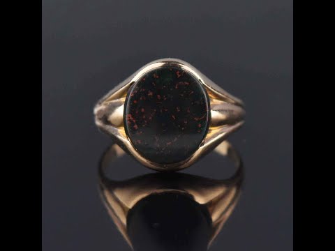Mens Art Deco Gold Bloodstone Signet Ring