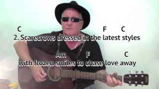 I Think It's Going To Rain Today - Randy Newman - cover - lesson with on-screen chords and lyrics