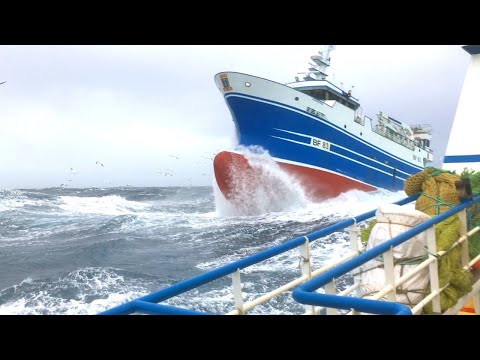 Ship in Storm | Fishing Trawler in Rough Seas and Massive Waves [4K]