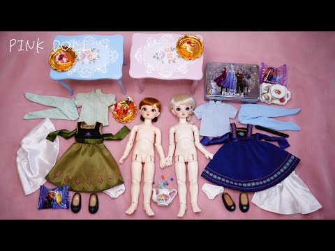 Little Elsa ＆ Anna BJD Unboxing PRINCESS TEA PARTY Volks Super Dollfie 子供 エルサ アナ アナ雪 ドール  着せ替え