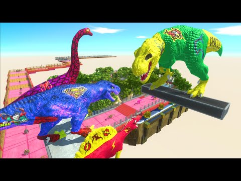 SUPERMAN T-REX FLASH SPINOSAURUS SPIDER-MAN BRACHIOSAURUS DEATH RUN-Animal Revolt Battle Simulator