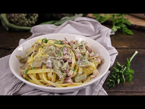 FETTUCCINE CREMOSE CON CARCIOFI E PANCETTA, senza panna