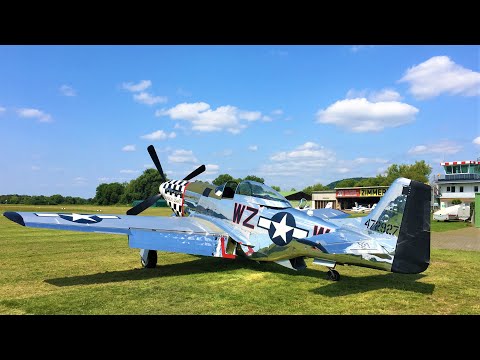 P-51 Mustang on grass Frances Dell NL51ZW landing start up V12 run up take off Gelnhausen airfield