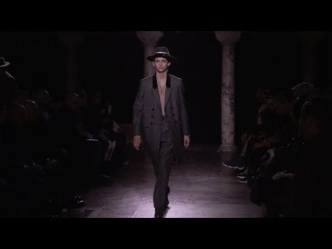 Models and Designer Federico Curradi on the runway for the Rochas Menswear Fashion Show