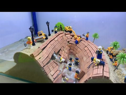 Lego Dam Breach Experiment #17 - The dam under construction was broken by water