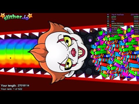 Slither.io A.I PENNYWISE vs TINY Pro Snakes - Epic Skin Slitherio Vip Gameplay - WORLD RECORDS